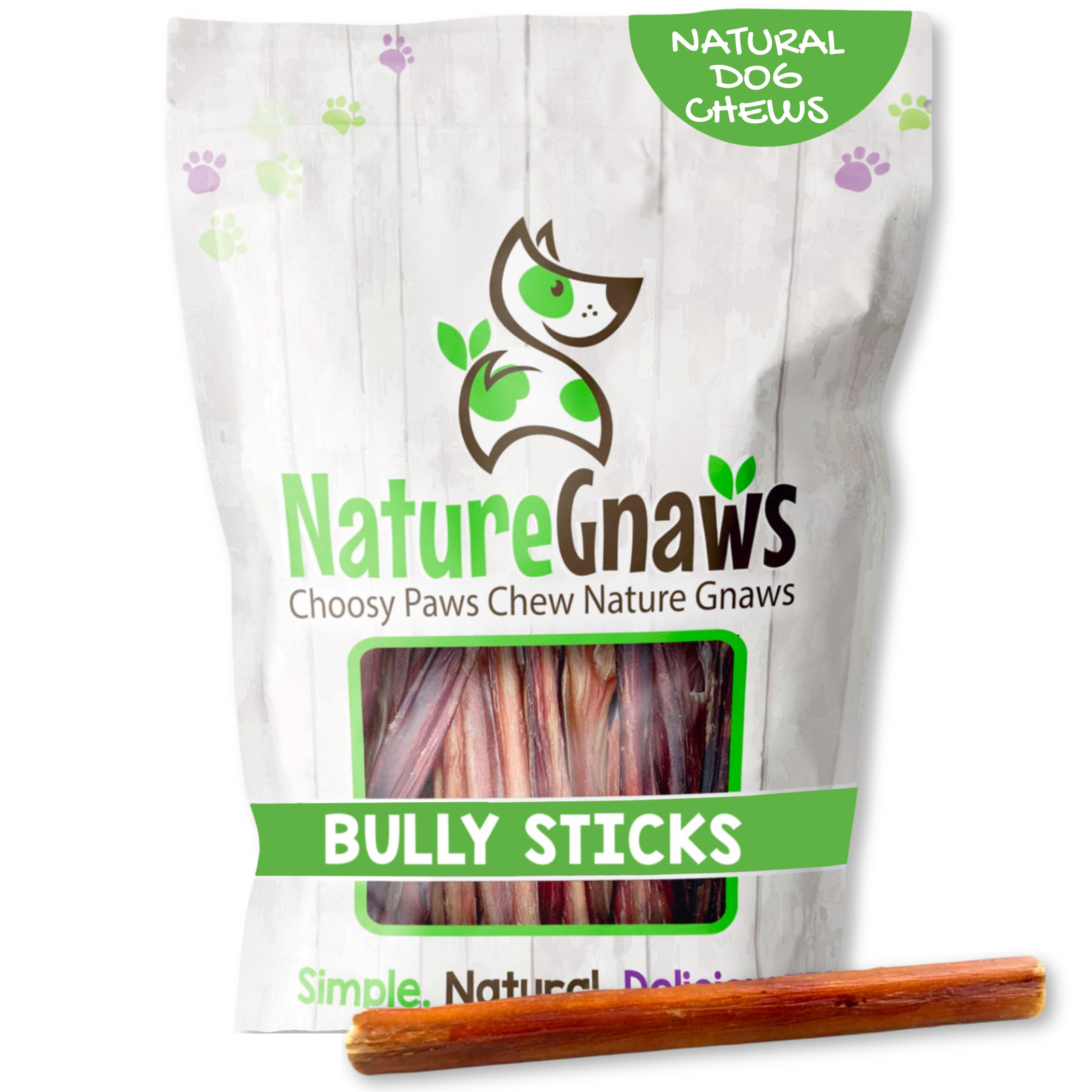 Nature Gnaws Thin Bully Sticks for Dogs 5-6" (1Lb) - Mixed Thickness - Long Lasting for Small Dogs and Puppies - Natural Thin Beef Dog Chew Bones - Rawhide Free