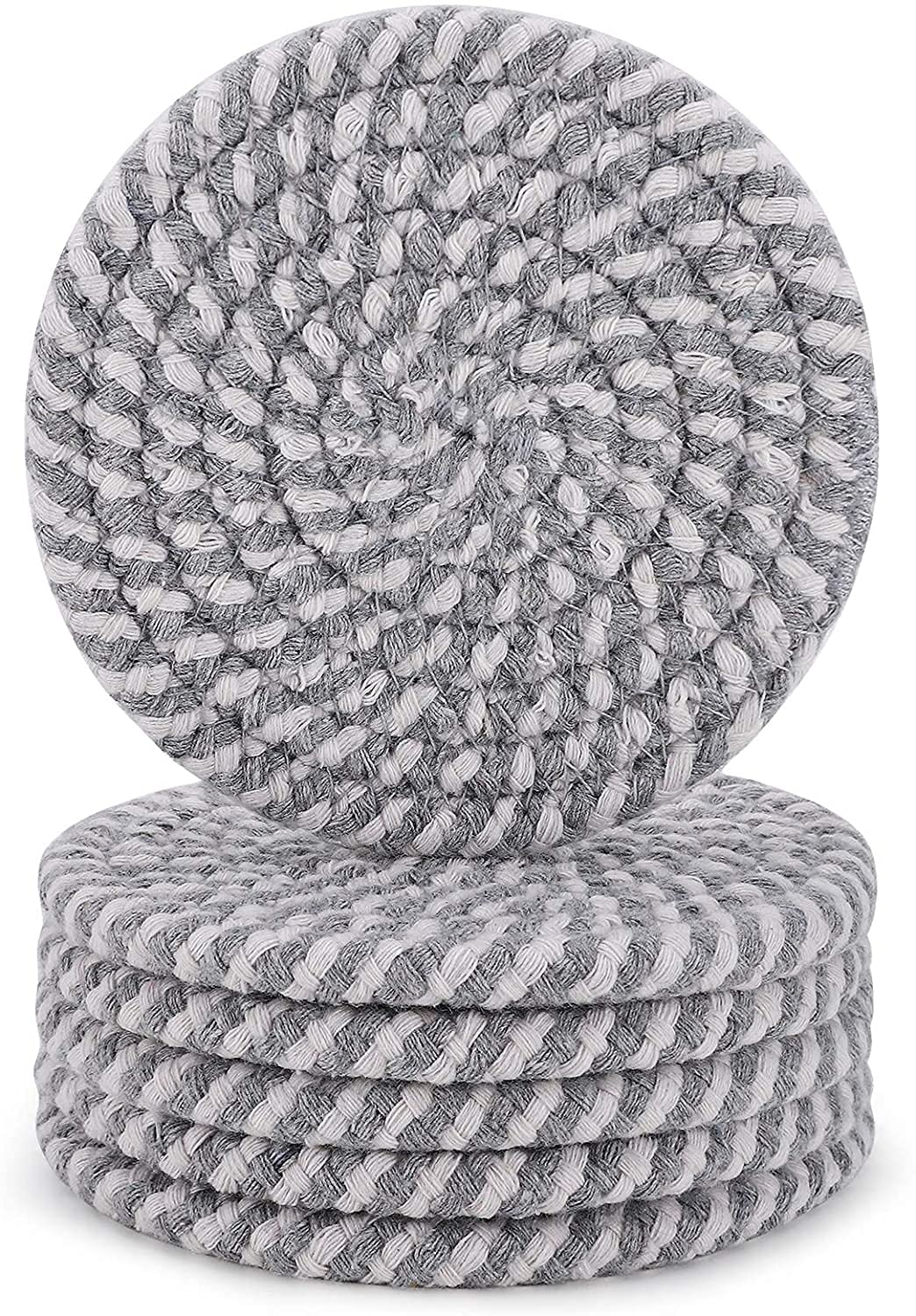 Textile and Beyond Boho Home Decor Washable Small Cotton Round Water Absorbent Dining Table Rope Tea Coffee Coaster for Glass Office Bedside Decorative Item Kitchen Corner mat Shelf Set of 12pcs 01.2