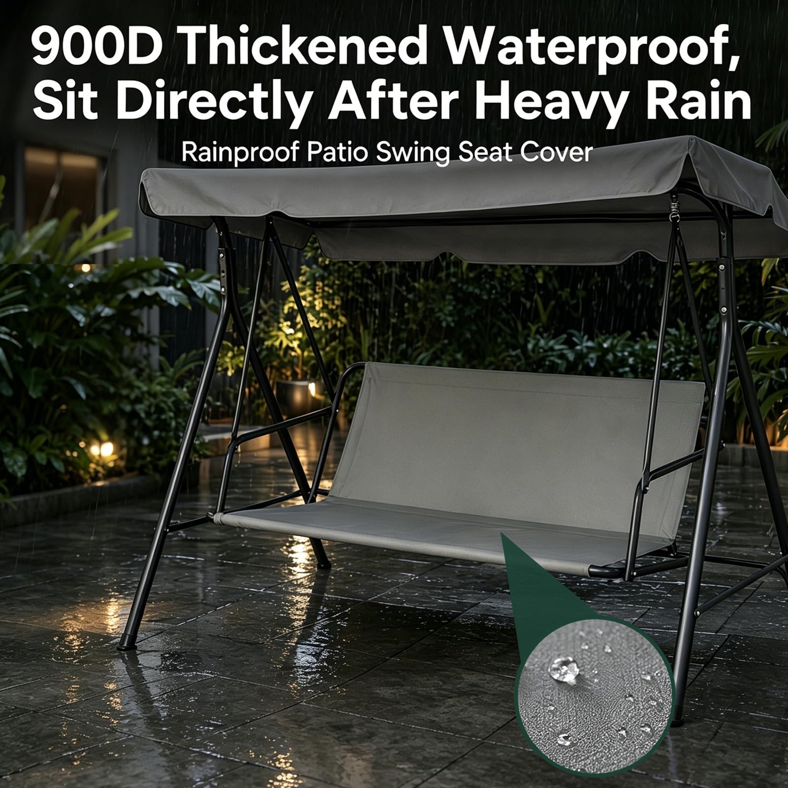 Hollywoodschaukel Sitzfläche Ersatz, Hollywoodschaukel Sitzbezug, Gartenstuhl Sitzbezug, 900D Oxford Gewebe Wasserdicht Reißfest für 2&3 Sitzer, Grau,148*50*50cm