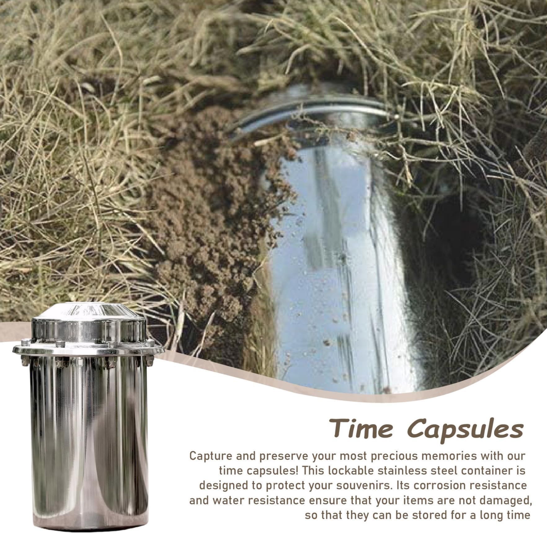 Caja de cápsulas de tiempo de acero inoxidable con cerradura de 4 x 8 pulgadas, contenedor impermeable para recuerdos, ideal para regalo de graduación, solución de almacenamiento de recuerdos