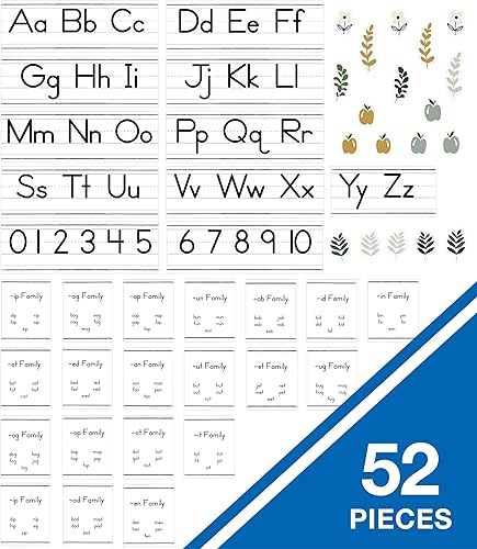 Miniatura 2 de Carson Dellosa - Juego de 52 tablones de anuncios con letras del alfabeto y números de manuscrito de granja, línea del alfabeto y número, carteles