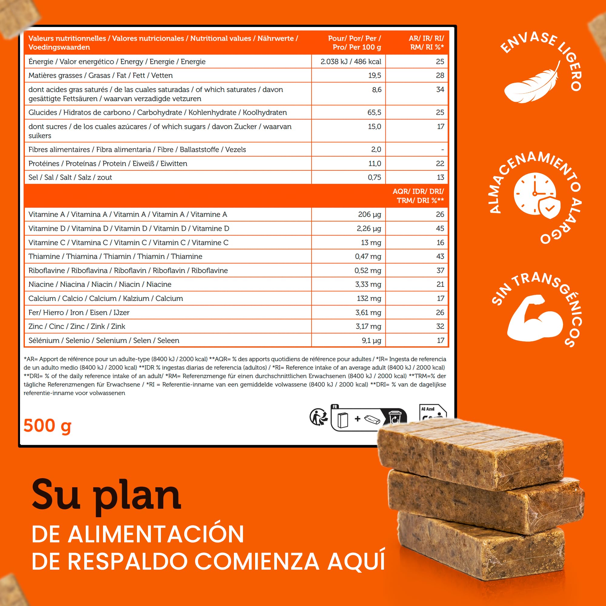MRE-9 | Ración de emergencia | 20 años de vida útil | Vitaminas Extra | 24 x 500 g | Alimentos para Emergencias | Vida útil extremadamente larga