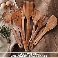 Vista 7 de Juego de 9 piezas de utensilios de cocina - Cucharas de madera para cocinar, utensilios de madera de teca natural - Incluye cucharas de madera