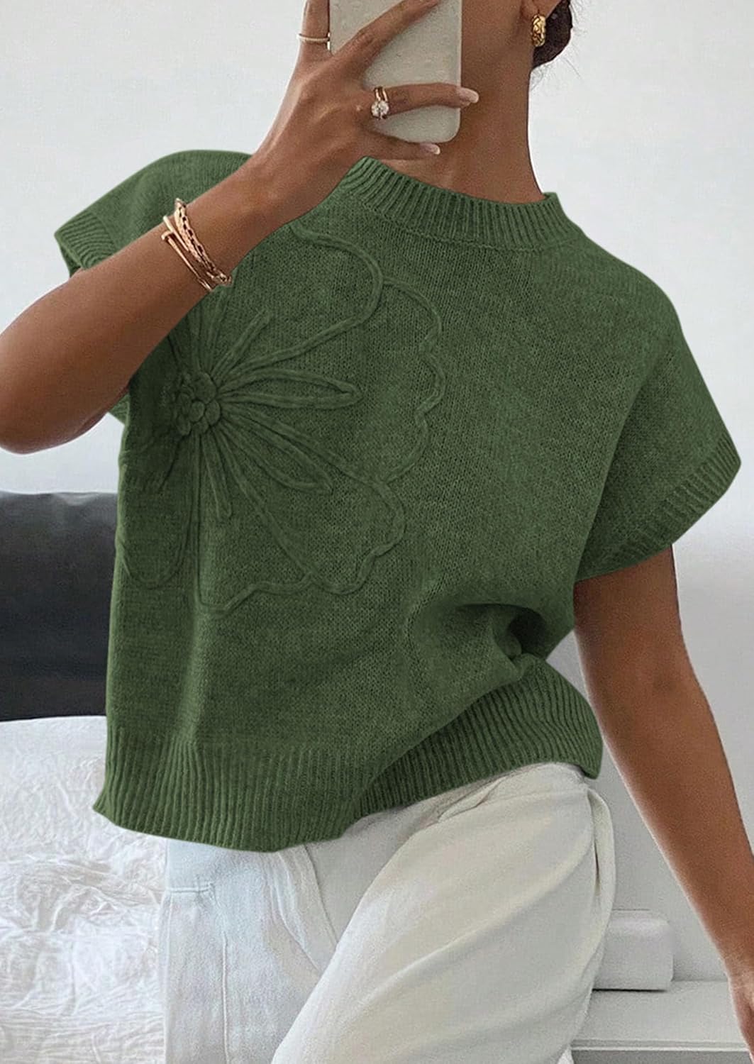 PRETTYGARDEN Women's 2026 Spring Sweater Vest Trendy Flower Knit Short Sleeve Cute Pullover Tank Tops Summer Fashion Clothing - Image 2