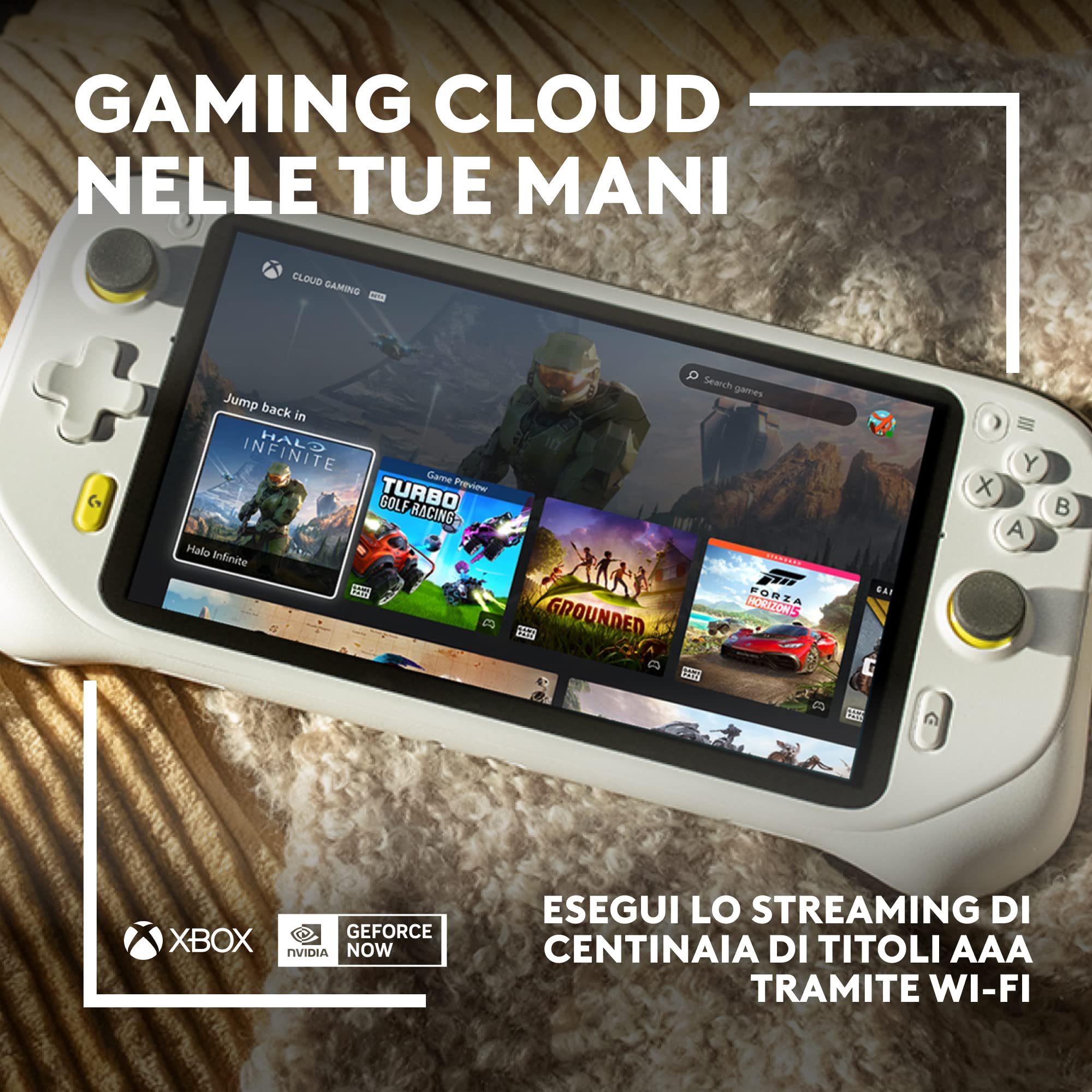 Logitech G Cloud Gaming Handheld, Portable Gaming Console with Long Battery Life, 1080P 7-Inch Touchscreen, Lightweight Design, Xbox Cloud Gaming, NVIDIA GeForce NOW, Google Play - EU plug - White