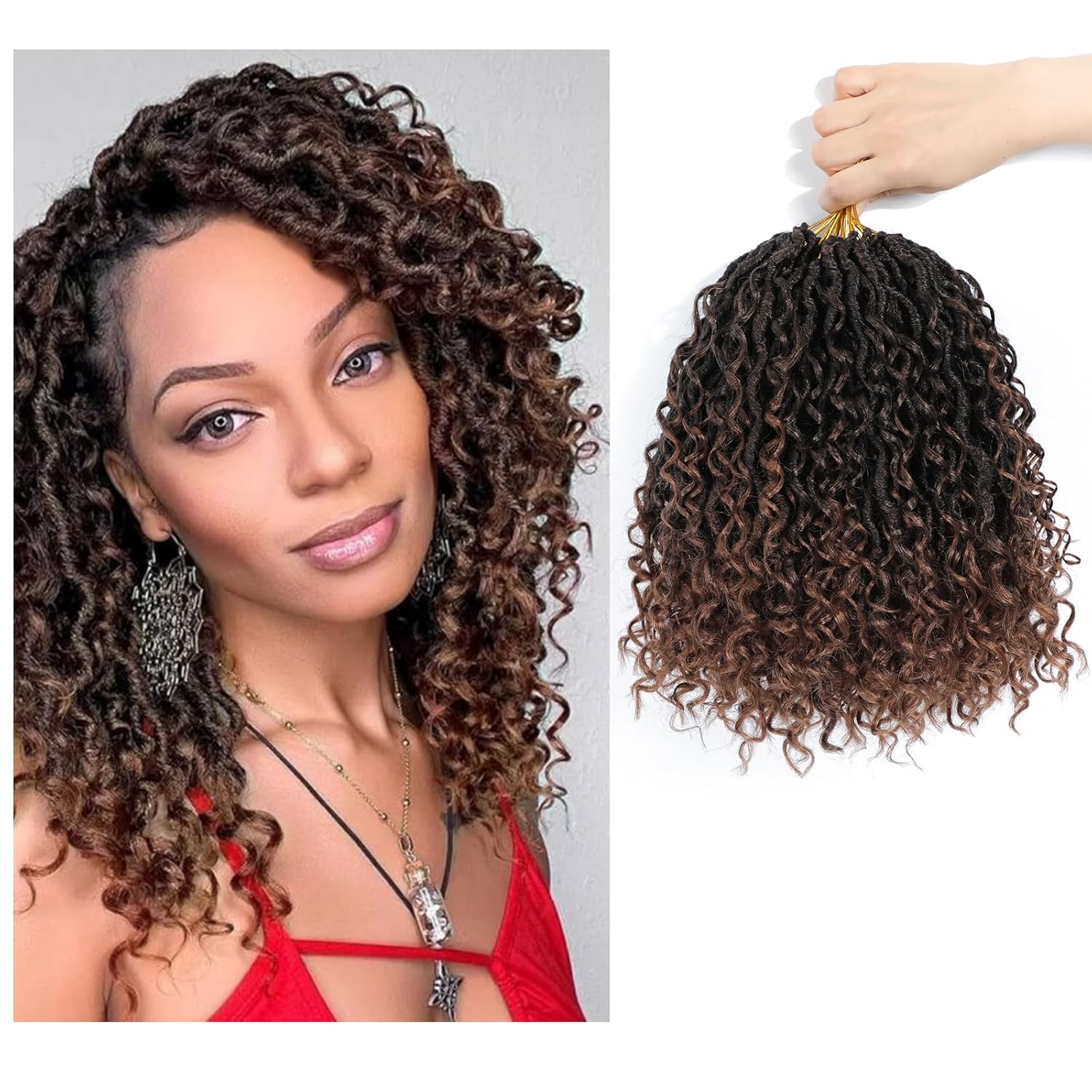 SamBraid Goddess Locs Crochet Hair 10 Inch, 8 Packs New Goddess Faux Locs Crochet Hair for Black Women, Boho Hippie Locs, River Hair with Curly Ends (10Inch, 8Packs, T1B/30#