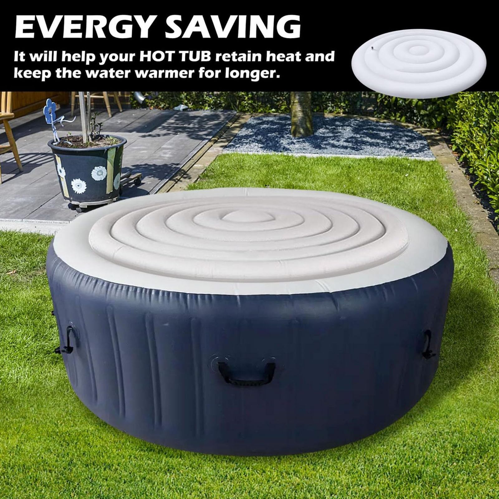 Dioche Couvercle Gonflable de 140cm Couverture Gonflable de Spa de 4,5 Pieds - Couvercle Pliable à économie d'énergie pour Spas Gonflables Extérieurs Ronds - Rétention de Chaleur et Facile