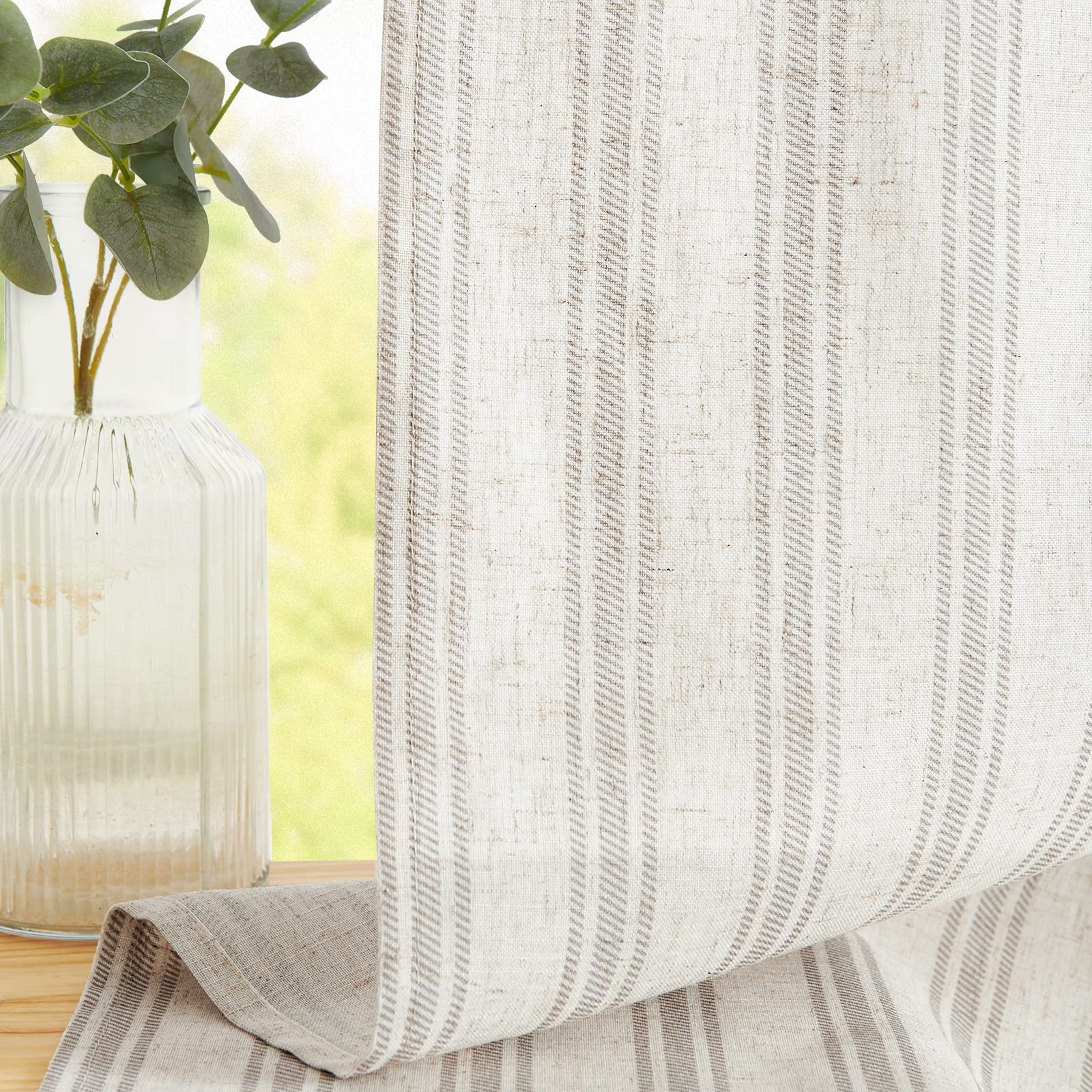 TOPICK Striped Light Filtering Privacy Kitchen Curtains, Short Curtain Tiers for Living Room Bedroom, Bathroom, Cupboard - Image 3