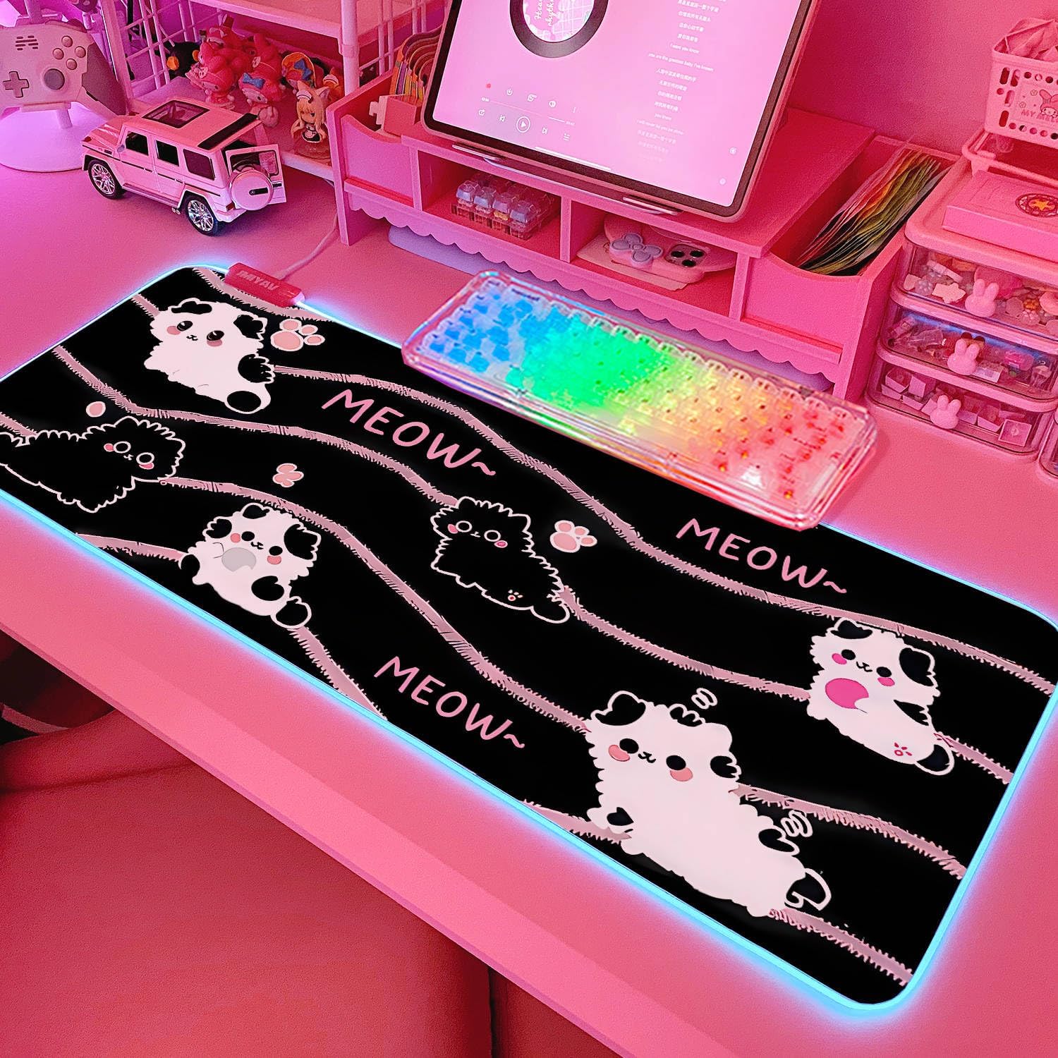JMIYAV Pink RGB Gaming Mouse Pad 31.5x12 Inch PC XL Large Extended Glowing Led Light Up Desk Pad Non-Slip Rubber Base Computer Cute Mousepad Mat Desk Accessories Gaming Setup 0291