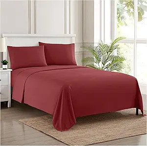 Split King Sheets - Breathable Luxury Sheets with Full Elastic & Secure Corner Straps Built In - 1800 Supreme Collection Extra Soft Deep Pocket Bedding Set, Sheet Set, Split King Size, Burgundy