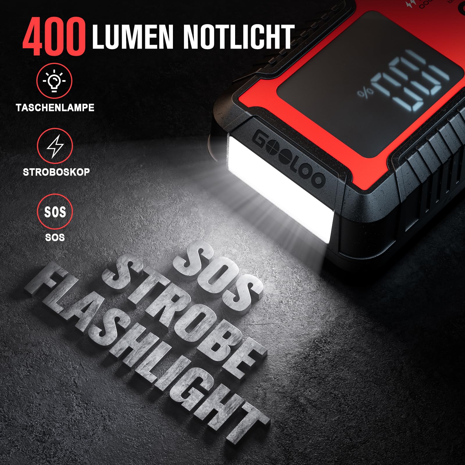 GOOLOO GT6000 Starthilfe Powerbank,6000A Peak Ultar Sicher Zweiwege-Schnellladegerät für 12V Fahrzeuge(All Benzin und 12 L Diesel), Booster Auto Starthilfe mit LED Taschenlampe UND 3,2 LED Bildschirm
