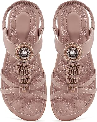 Alicegana Womens Flat Sandals Dressy Summer Comfortable Bohemian Walking Beach Travel Shoes