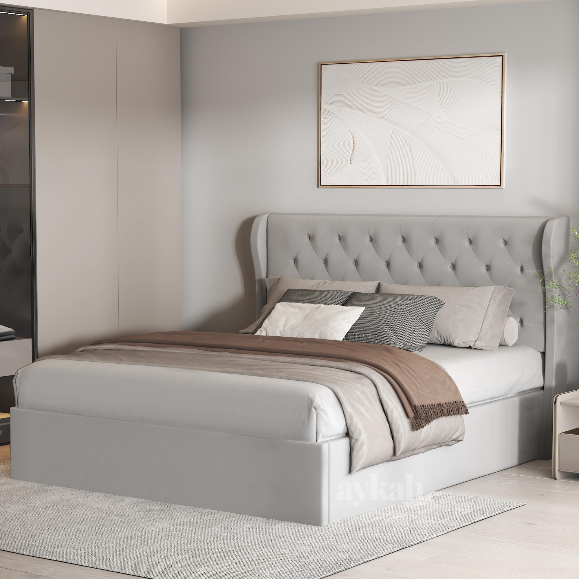 Aykah Double Bed Frame with Headboard/Storage Bed/Platform