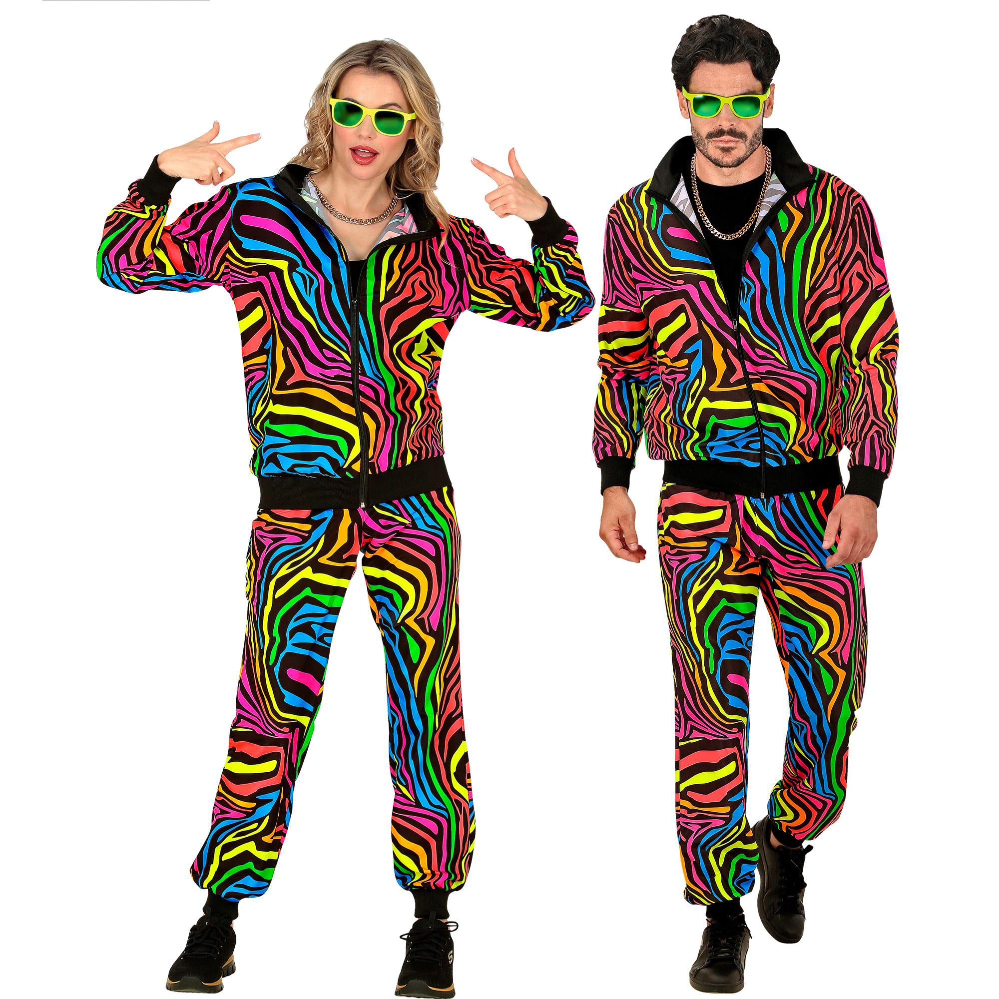 W WIDMANN MILANO Party Fashion - Kostüm Trainingsanzug, Regenbogen Muster, 80er Jahre Outfit, Jogginganzug für Karneval & Party