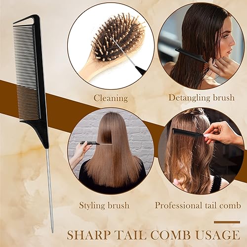 Miniatura 3 de 9 anillos de metal para separar el cabello y herramientas de selección de color meñique, dedo retro para uñas con peine de acero, peines puntiagudos