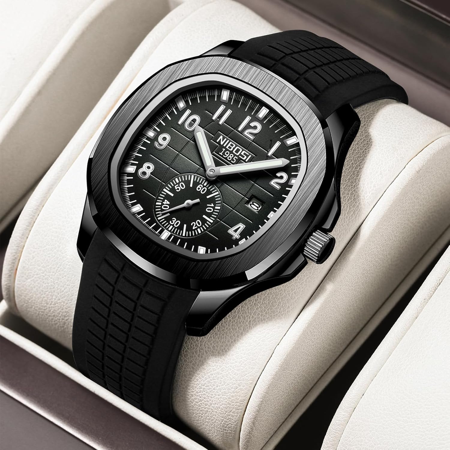 NIBOSI Mens Watches Analog Military Watch with Calendar Black Silicone Strap Waterproof Men’s Wrist Watches Classic Unique Dainty Minimalist Dress Designer Quartz Watches for Men