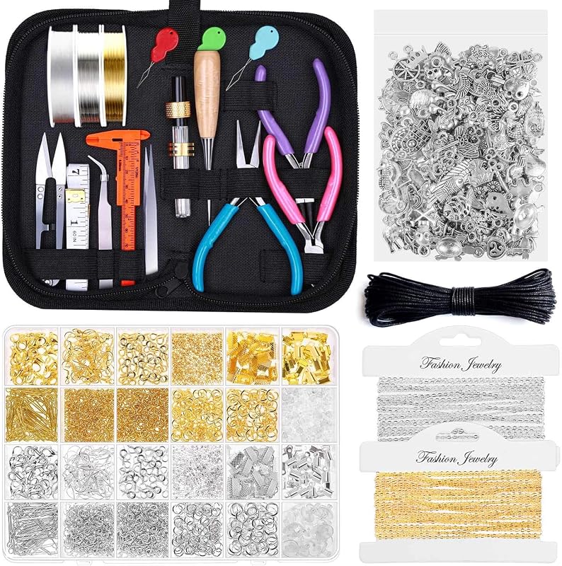 Shynek Kit para hacer joyas: suministros para adultos con herramientas, alambres, fornituras y dijes para hacer y reparar