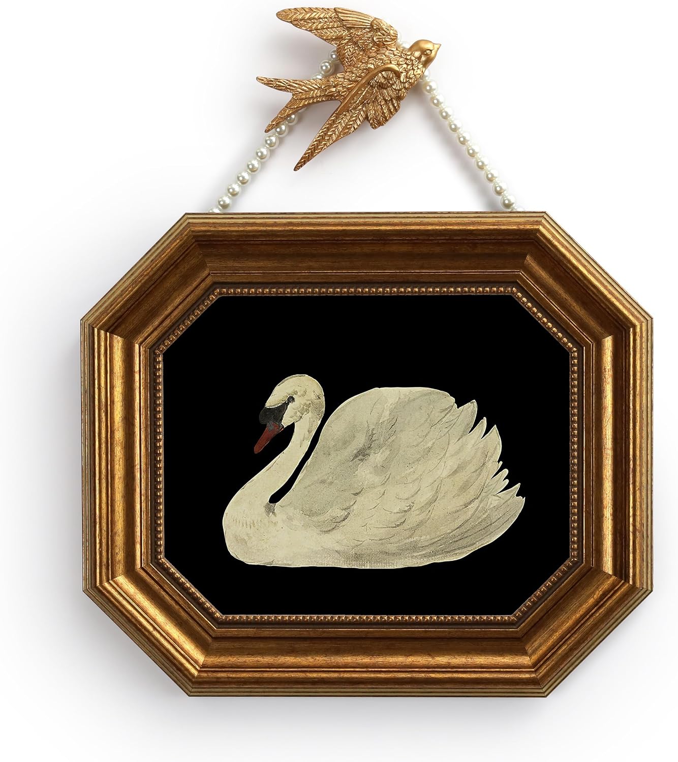 Zelvix Vintage Wall Art Framed, Gold Framed Wall Art Decor, Black Swan Classical Vintage Painting Prints, 8"x10" Picture Frame for Living Room Bathroom Kitchen Bedroom