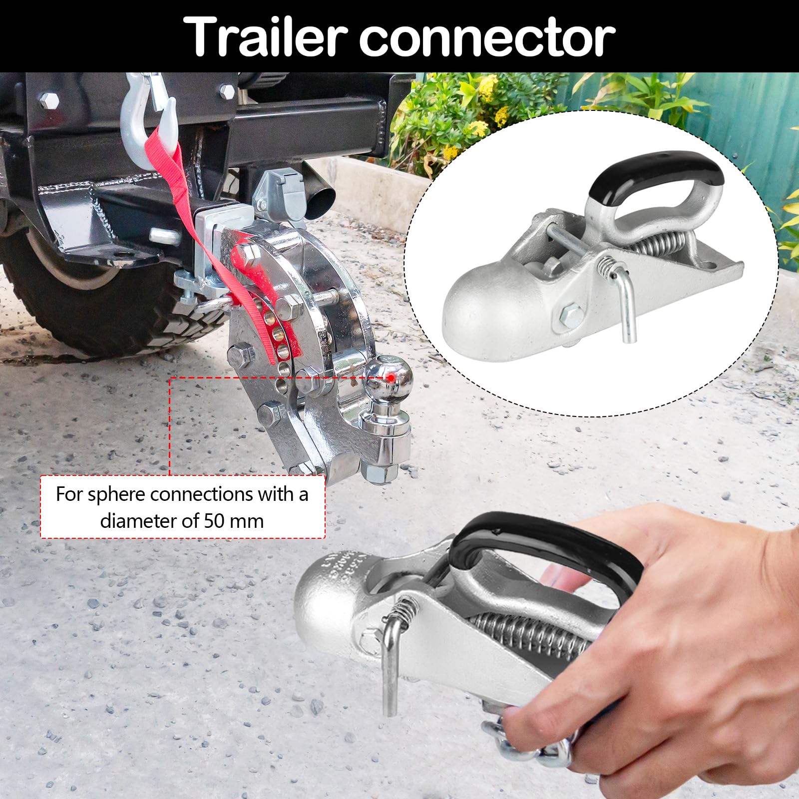 Zugmaul für Anhänger 50 mm, Zugkugelkupplung bis 2000 kg aus Gussstahl Einsteck Kupplung mit Vierkantaufnahme Höhe 70 mm Robustes Zugmaul für PKW, Anhänger & Caravan