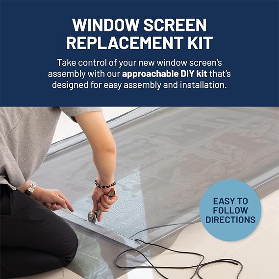 Window Screen Replacement Kit, 36, 48 and 60 Window Frames, White or Bronze, with Screen Mesh Roll. Easy Installation!