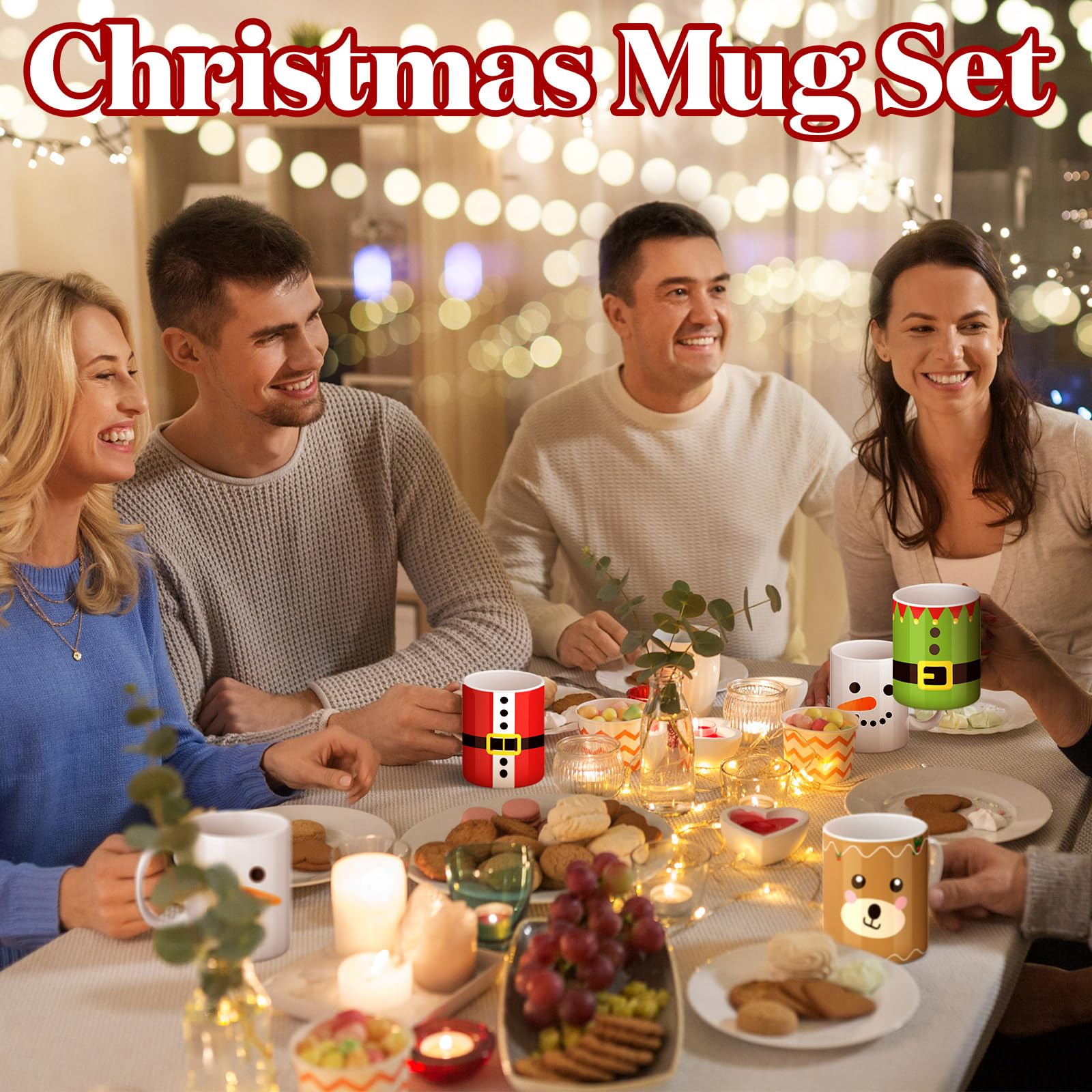 4 Stück Weihnachtstassen-Set Schneeflocke Weihnachtsmann Elf Schneemann Tassen Weihnachten Kaffeetasse 12 oz Weihnachtstasse Bulk Weihnachtsgeschenk für Kinder Frauen Männer Weihnachtsgeschenke