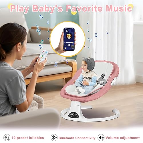 Miniatura 2 de Columpio eléctrico universal para bebés con 5 velocidades de balanceo, control remoto, Bluetooth, música, portátil, para recién nacidos de 0 a 9