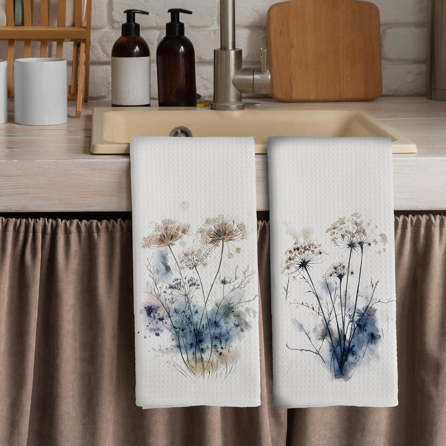 Vintage Dandelion Kitchen Towels - Rustic Cottagecore Floral Dish Towels, Dandelions Farmhouse Decorative Absorbent Dishcloths Hand Towels Set of 2 for Kitchen Home Decor 16x24 Inches - Image 3