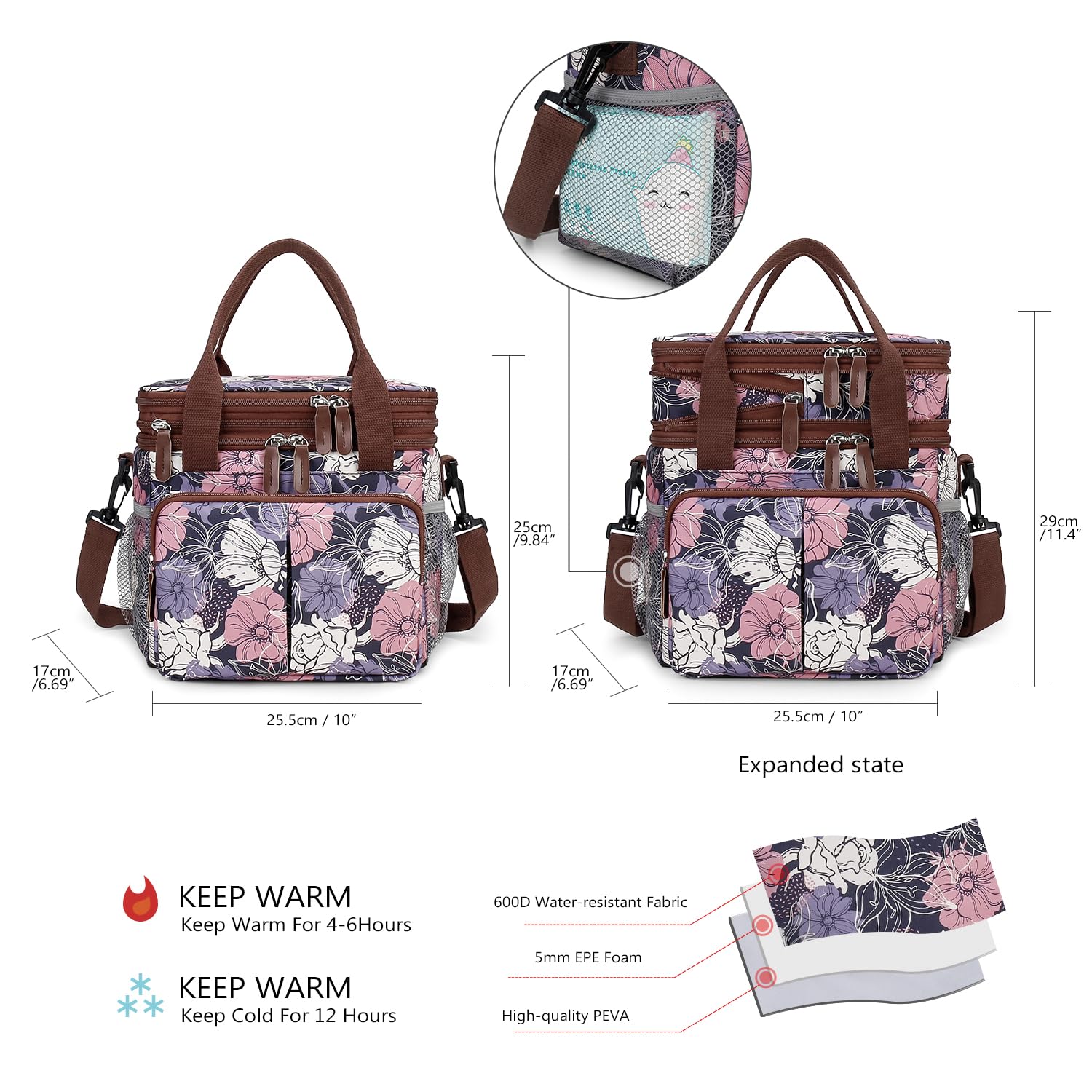 MOV COMPRA Borsa per il pranzo per donne e uomini, a doppia piattaforma, espandibile, grande, a prova di perdite, borsa termica per il pranzo