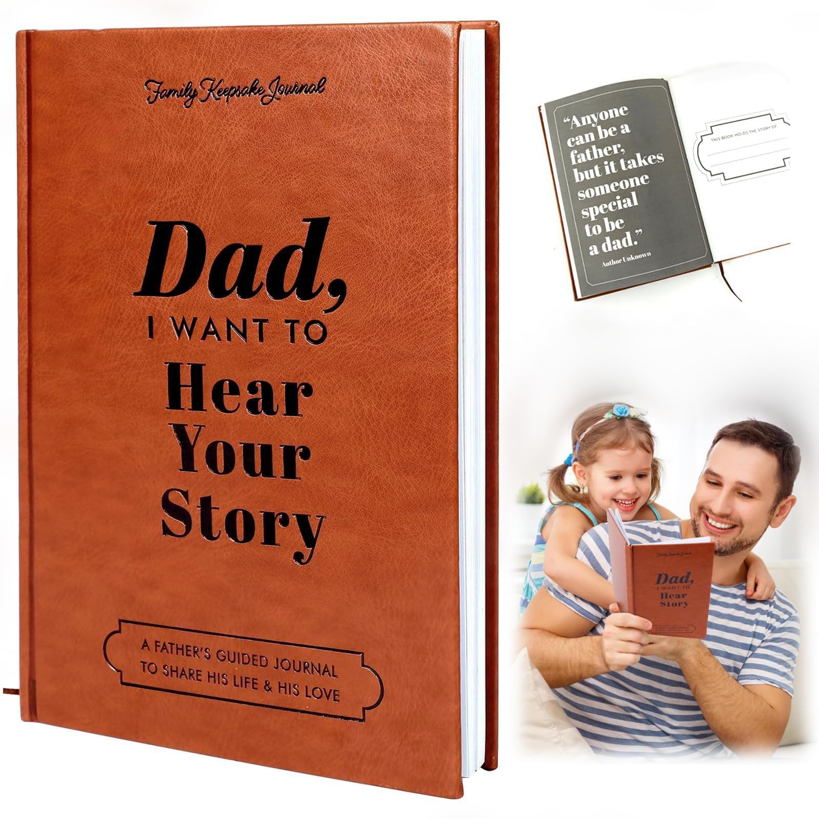 Whaikin Dad,I Want to Hear Your Story,A Father’s Guided Journal to Share His Life&Love,Leather Wrapped Hardback Dad Journal Book Portable Diaries for Father's Day Gifts Father's Birthday Gifts
