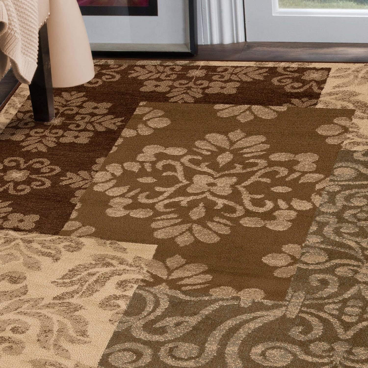 BNM Indoor Large Area Rug with Jute Backing, Great for Entryway, Living Room, Kitchen, Dorm, Bedroom, Hallway, Perfect for Hardwood Floors, Floral Medallion, 5' x 8', Beige