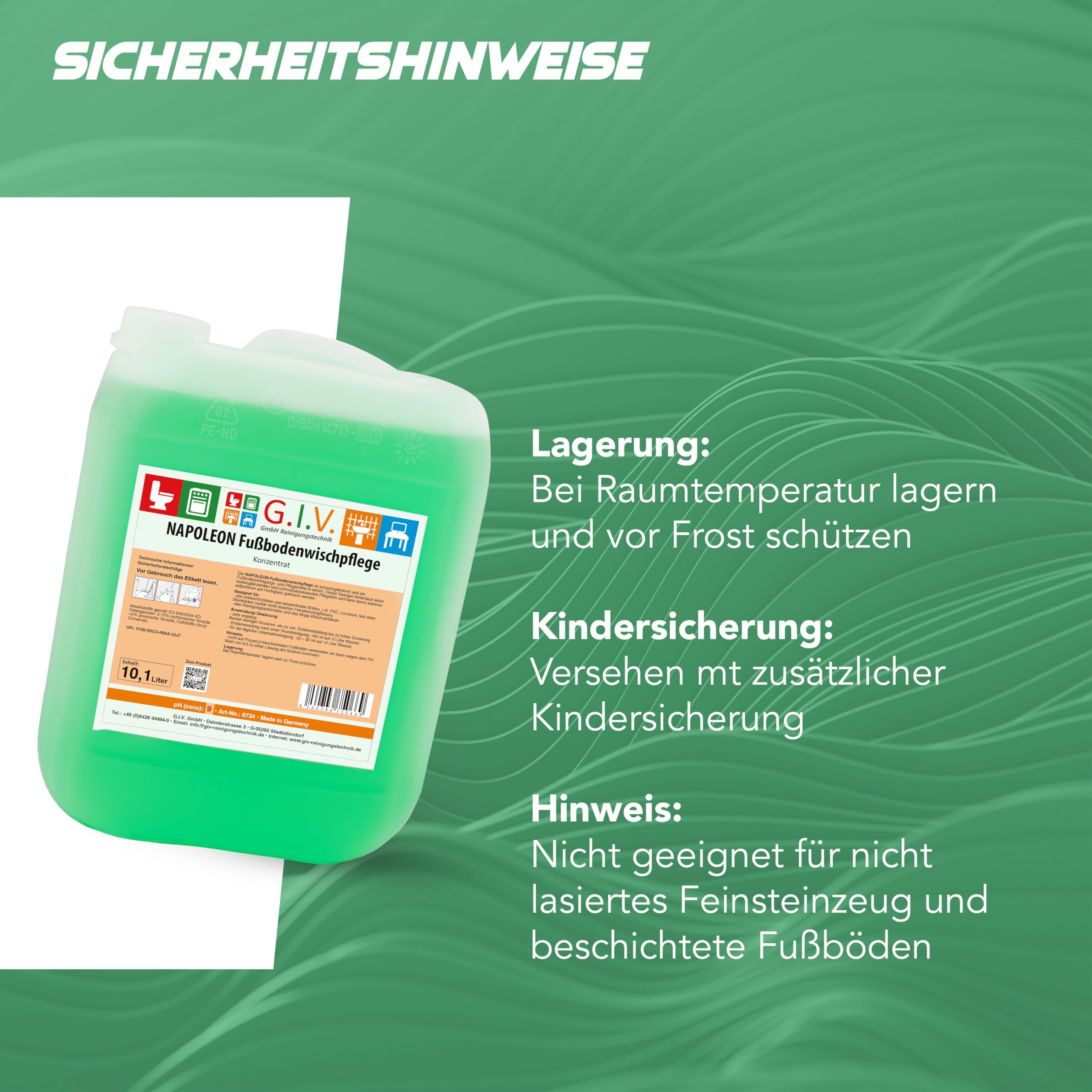 Fußbodenwischpflege 10,1 L Kanister - Fußbodenreiniger & Pflegemittel - Bodenreiniger für - wasserfeste Böden, seidenglänzender Pflegefilm - für Mopp & Maschinenreinigung