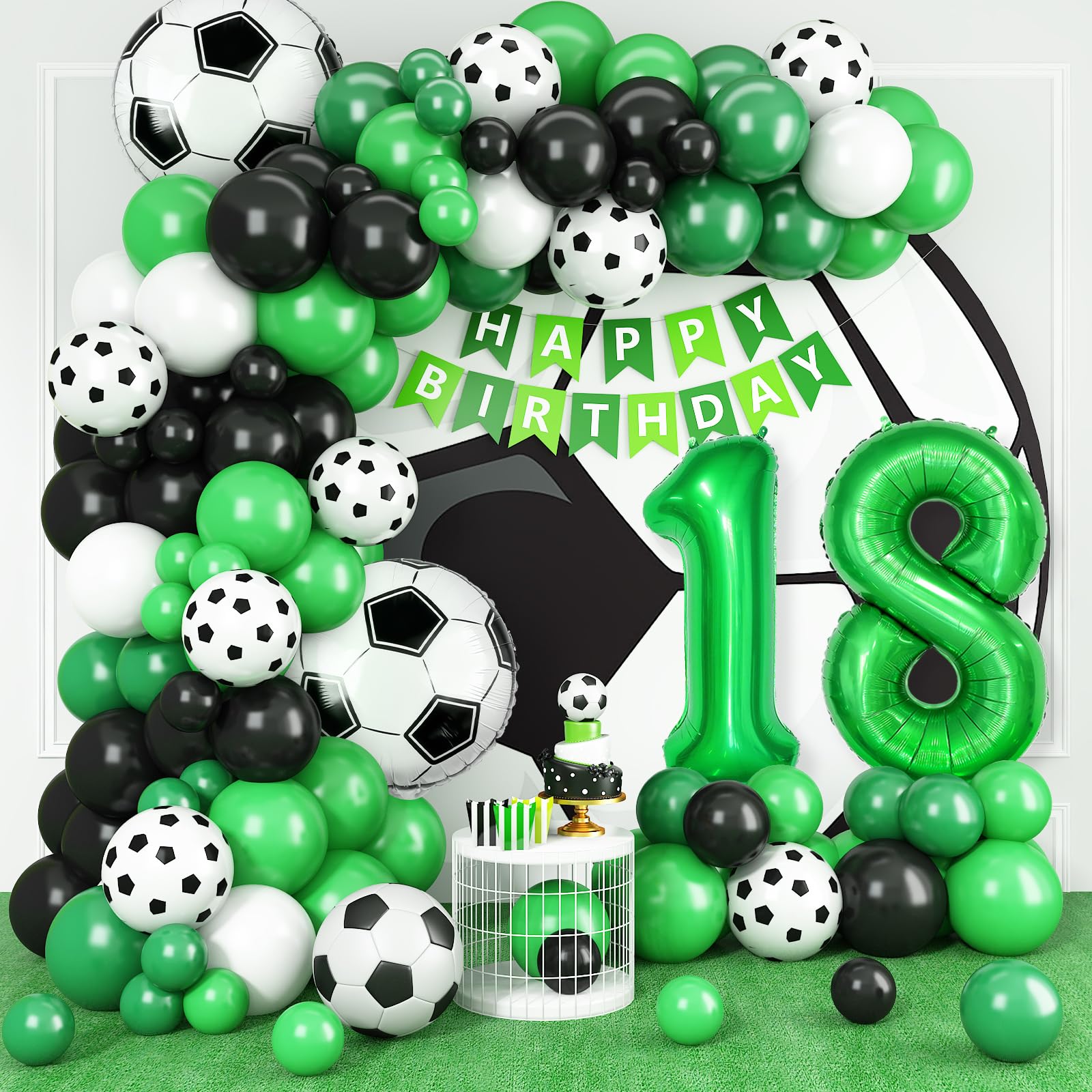 18th Birthday Soccer Balloon Arch,18th Soccer Garland Kit with Green Number 18 Balloon Football Balloons for Boys Kids 18 Birthday Party Decorations