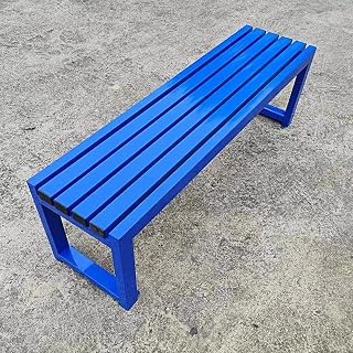 Banco de jardín de metal para exteriores, resistente a la intemperie, banco de 3 plazas para parque, jardín, patio y salón, capacidad de 700 libras, color azul (180 cm)