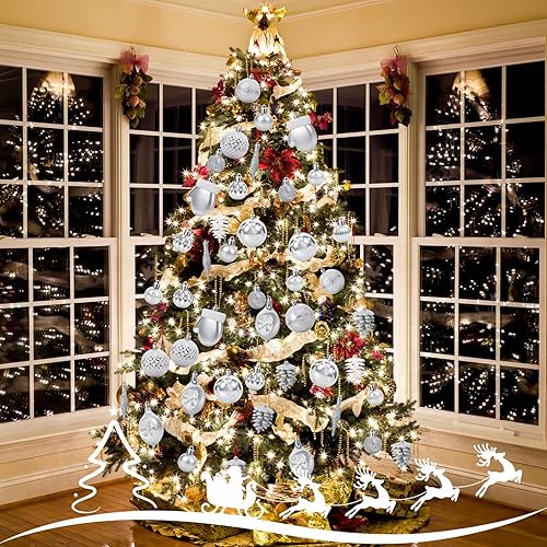 Miniatura 6 de Juego de 70 bolas de adorno para árbol de Navidad, bolas de adornos colgantes de Navidad con lazo para colgar para árbol de Navidad, vacaciones,