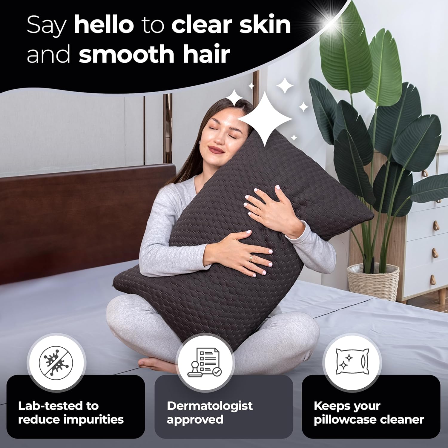 Silvery Memory Foam Bed Pillow - Patent-Pending Self-Cleaning Technology™ for Hygienic Sleep - Cooling Hypoallergenic Adjustable Pillows for Side, Back & Stomach Sleepers