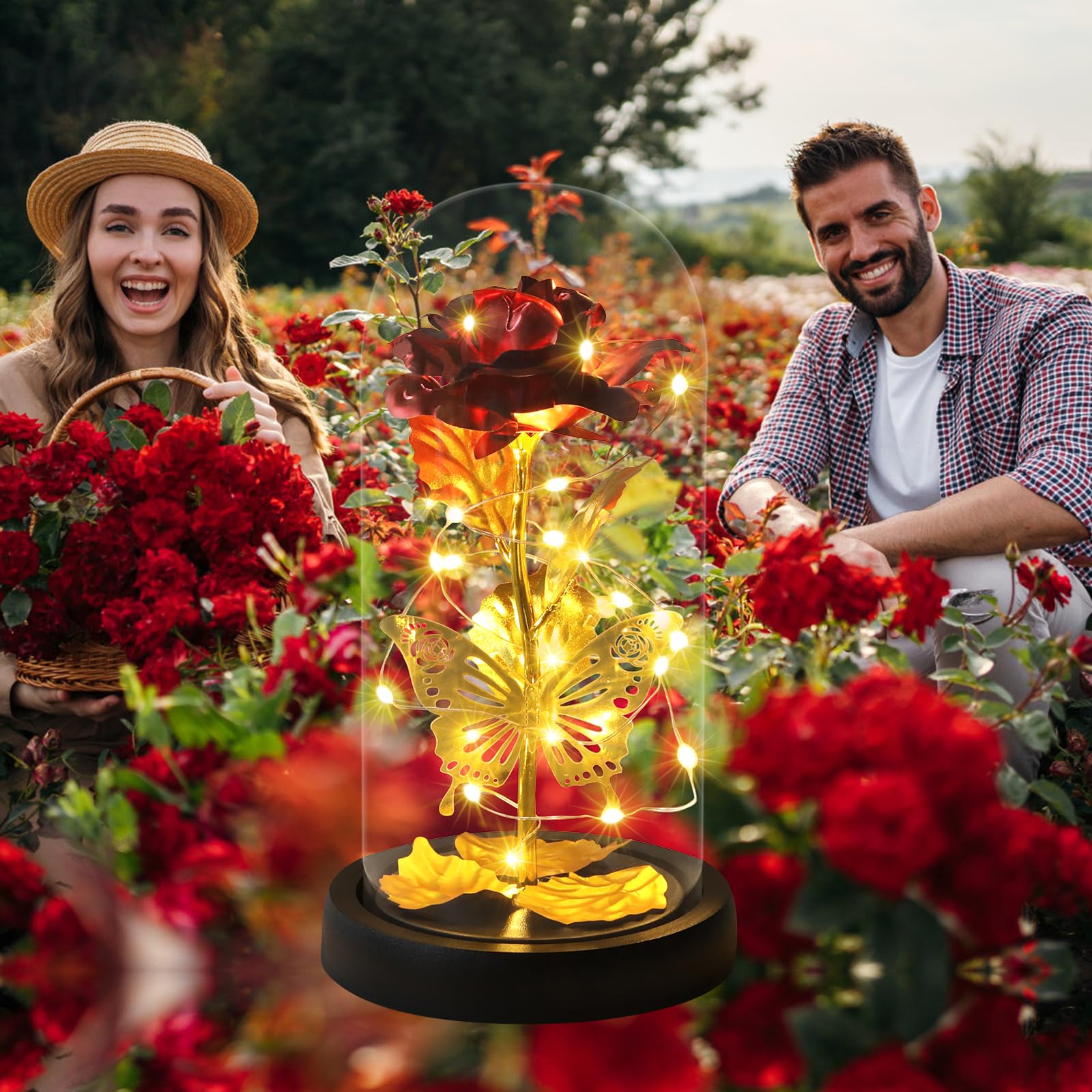 Touloube Geconserveerde roos Valentijnsdag cadeau - eeuwige roos geconserveerd in glazen koepel - romantische schoonheid en het beest geschenken voor vrouw, vriendin - eeuwige rozenbloemen