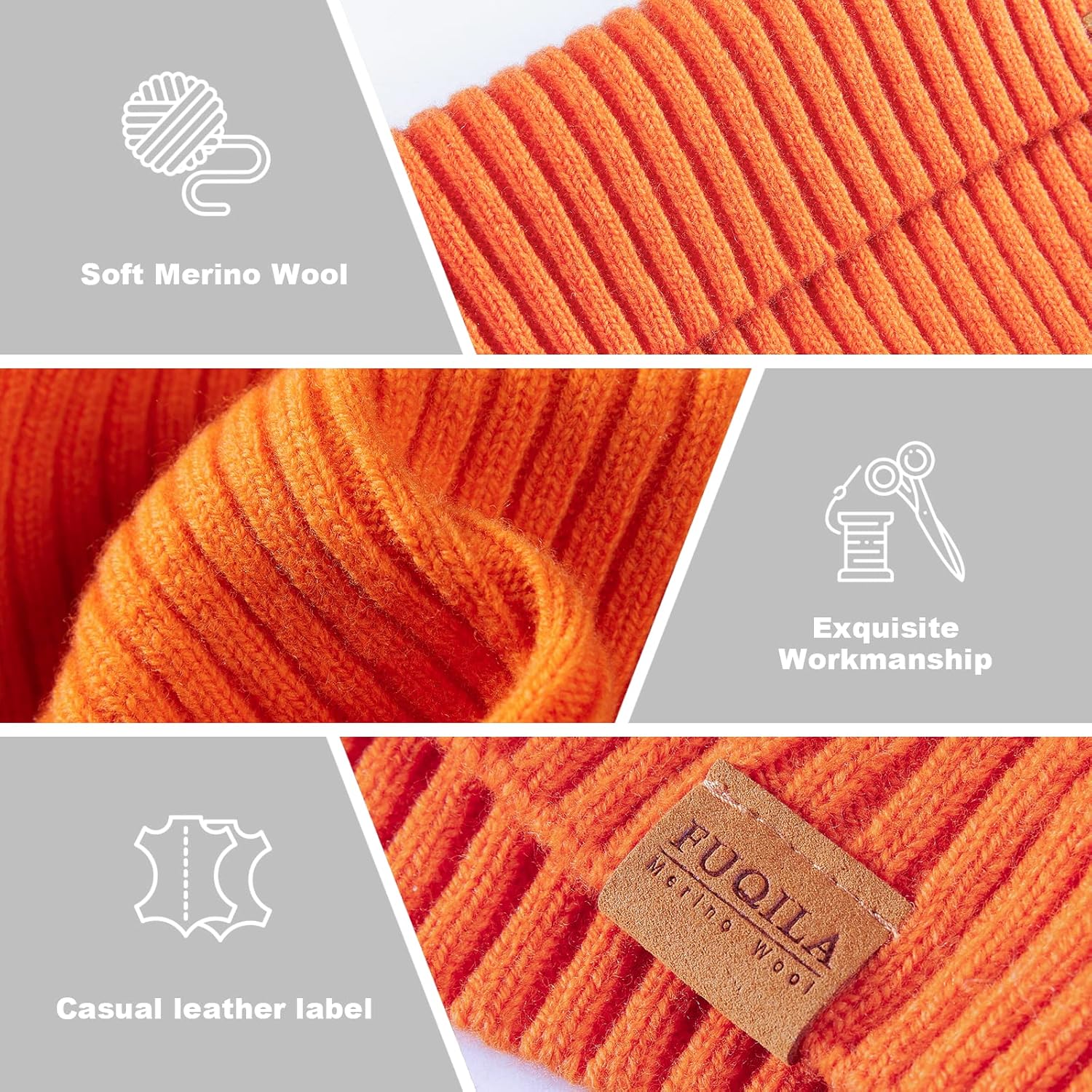 100% Merino Wool Cuff Beanie Hat, Unisex Warm Winter Caps Soft, Breathable & Cozy Stretchy Knitted Cuffed Cap - Image 4