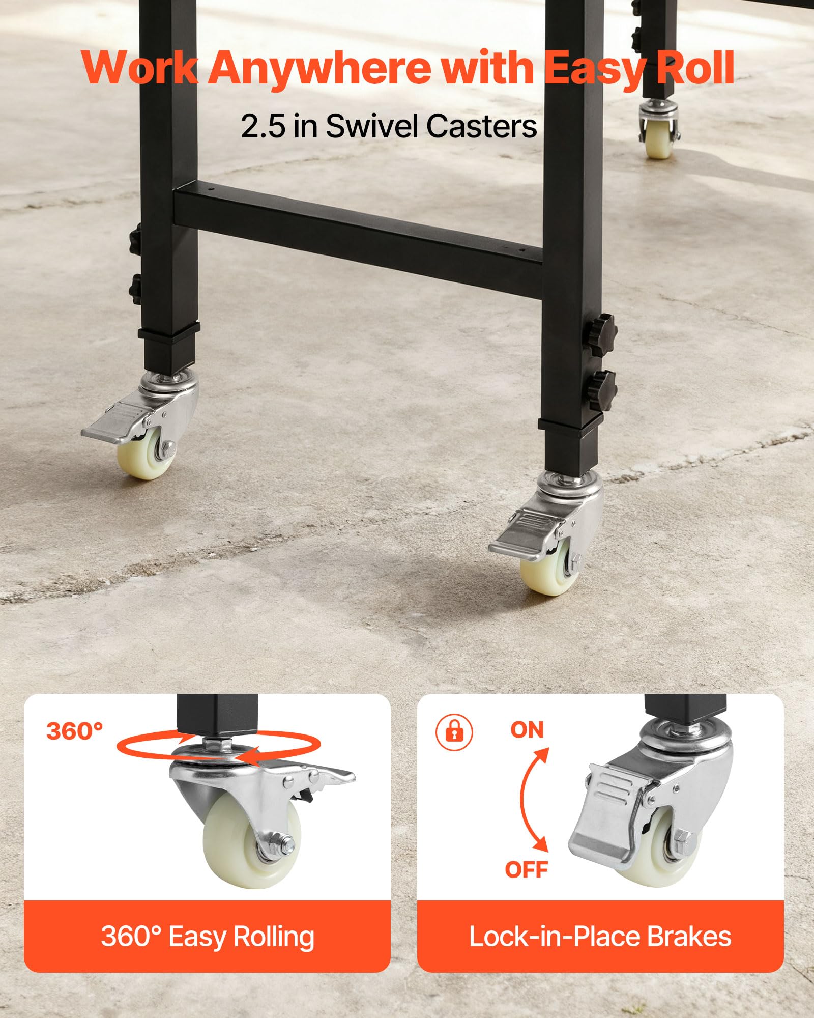 VEVOR Werkbank, 680 kg, Werkstatttisch mit Rolle, 122x60 cm große Arbeitsplatte aus Eichenholz, Arbeitstisch mit Höhenverstellung von 725-1075 mm, Werktisch für Garage, Werkstatt, Zuhause & Büro