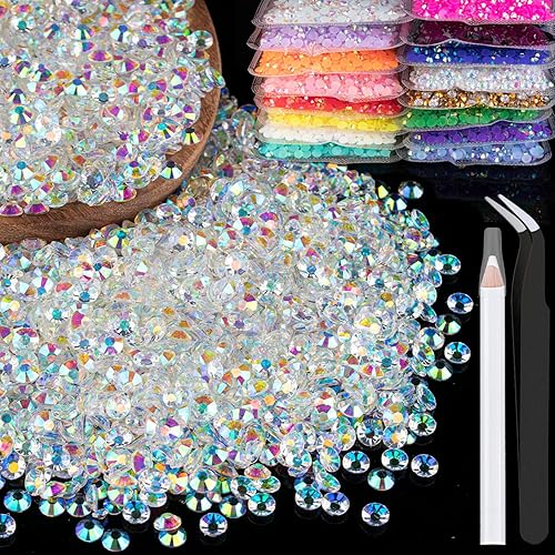 4000 diamantes de imitación de resina de 0.157 pulgadas a granel, transparentes AB con parte trasera plana, diamantes de imitación redondos de