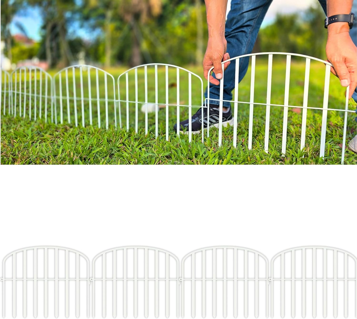 ShopLaLa Decorative Fence (10 Panels) 13in(L) x 16.5in(H) Rustproof White Metal Wire Animal Barrier Fences, Flower Bed Edging for Landscape Outdoor Patio Decor Dog Yard Gates Fencing Backyard Panels