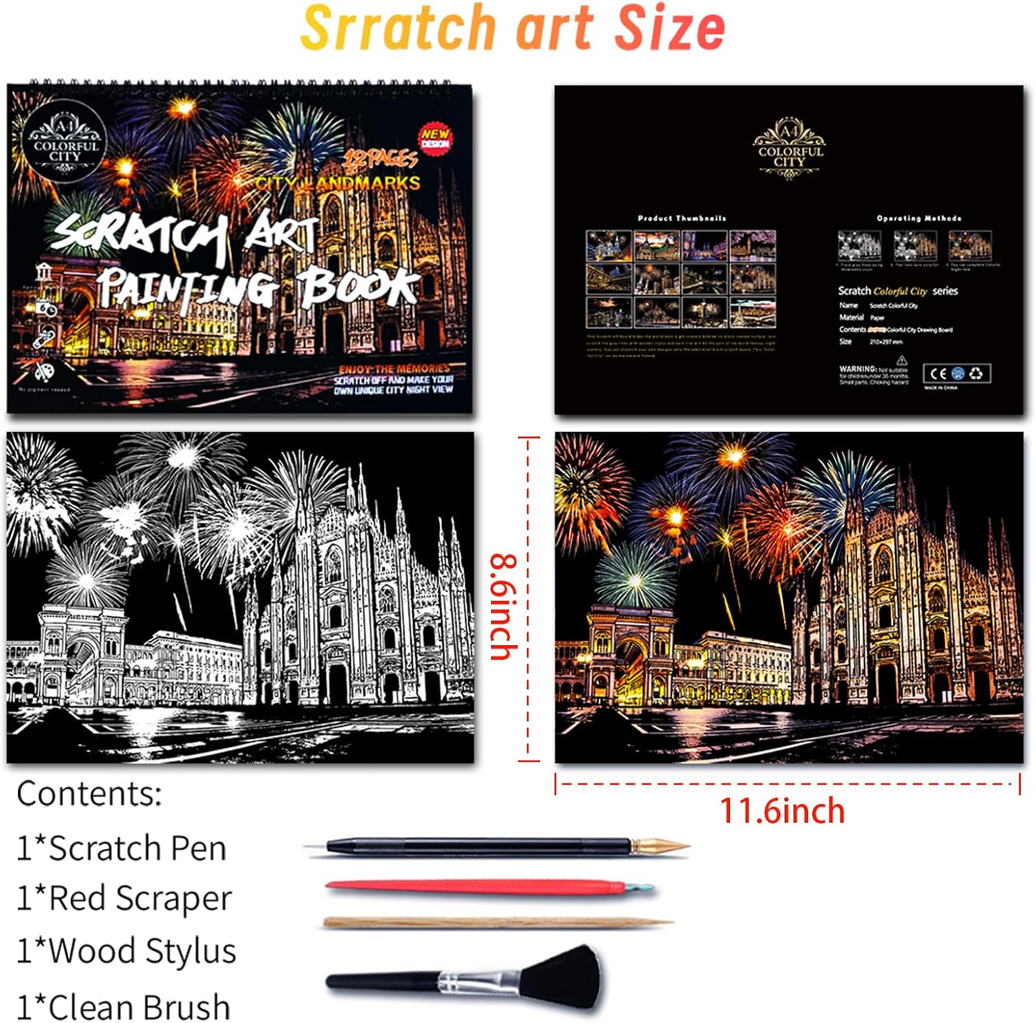 Scratch Art Book for Adults,Scratch Painting Foil for Adults，Scratch and Sketch City Landmarks Books,Colorful City Series Scratch Art 12 Pas by Iskueal(Milan Cathedral)