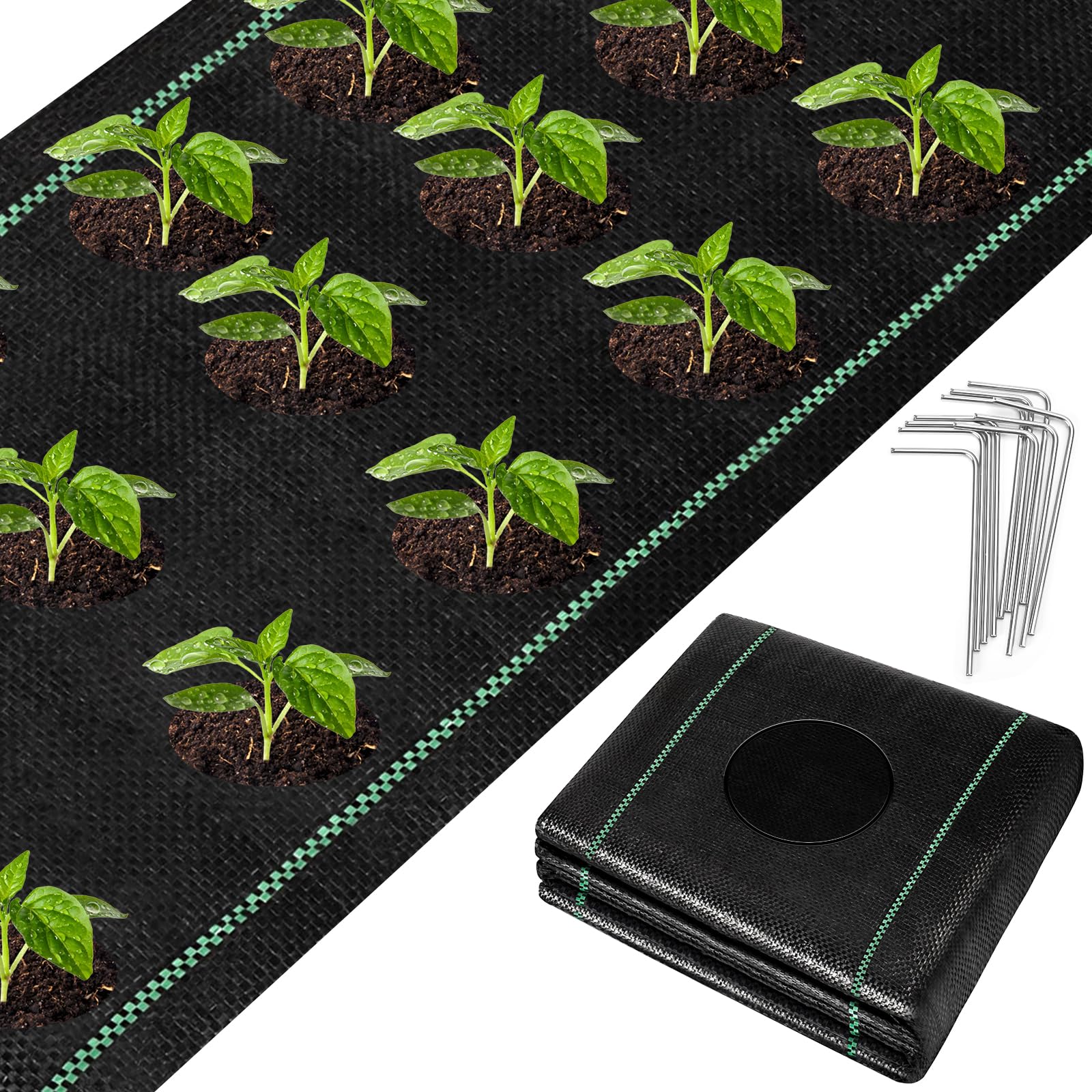 Photo 1 of 4 x 25Ft Landscape Fabric Heavy Duty,Barrier Fabric with Planting Holes, Garden Ground Cover Fabric, Garden Sheets Planting Fabric, Gardening Fabric