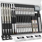 Nicpro 35PCS Set de crayons mécaniques d'art, 3PCS Crayon de dessin métallique d'or 0.5 mm & 0.7 mm & 0.9 mm & 3PCS 2mm Titulaire de plomb (6B 4B 2B HB 2H 4H Couleurs) pour dessiner avec 20 Cas de renouvellement du plomb dans le tube