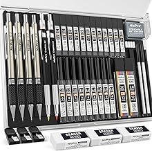 Nicpro 37 pièces porte mine, comprenant 4 crayons à dessin en métal de 0,3 mm, 0,5 mm, 0,7 mm et 0,9 mm, et 2 porte-mines de 2 mm (couleurs 6B, 4B, 2B, HB, 2H, 4H) pour le dessin et l'esquisse