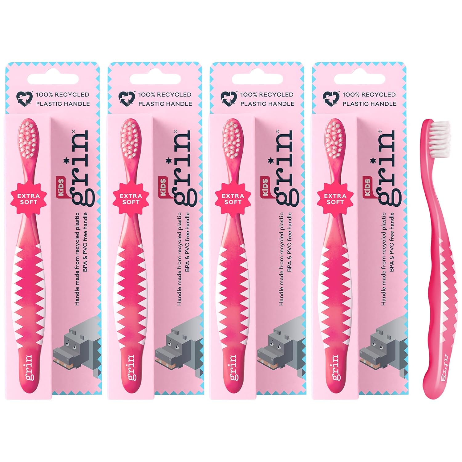 Grin Ultra Soft Kids Toddler Toothbrush Manual Full Mouth Brush Head for Whitening Gum Care 100 Recycled Oraganic
