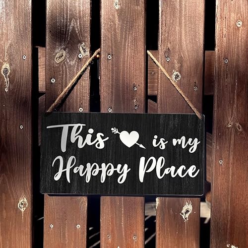 Miniatura 3 de Letrero inspirador para la familia, regalo de casa de campo con texto en inglés This is My Happy Place para colgar en madera, para decoración del