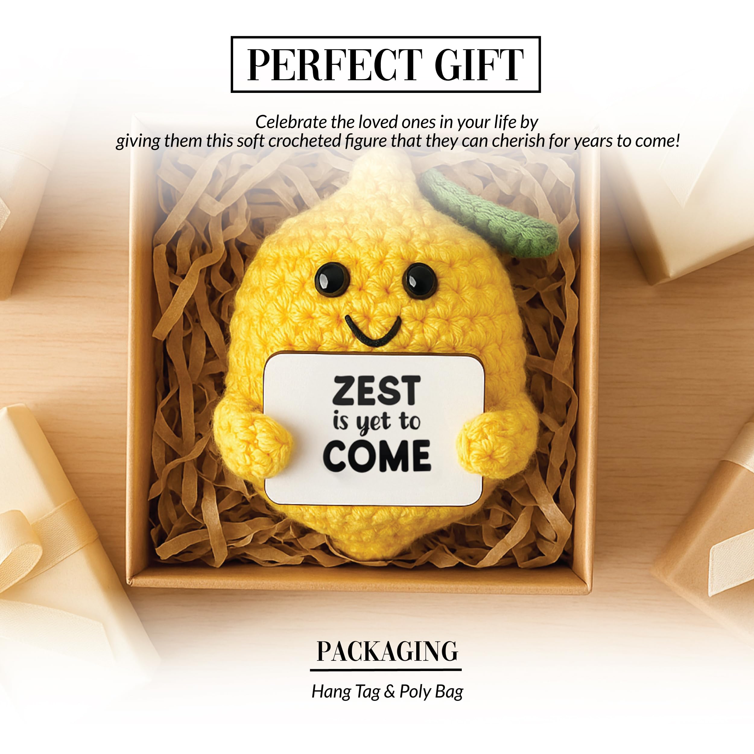 Pavilion Gift Company - Lemon - Crochet Mini Figure Fruit Zest Encouragement Inspiration Home Work Desk Decor