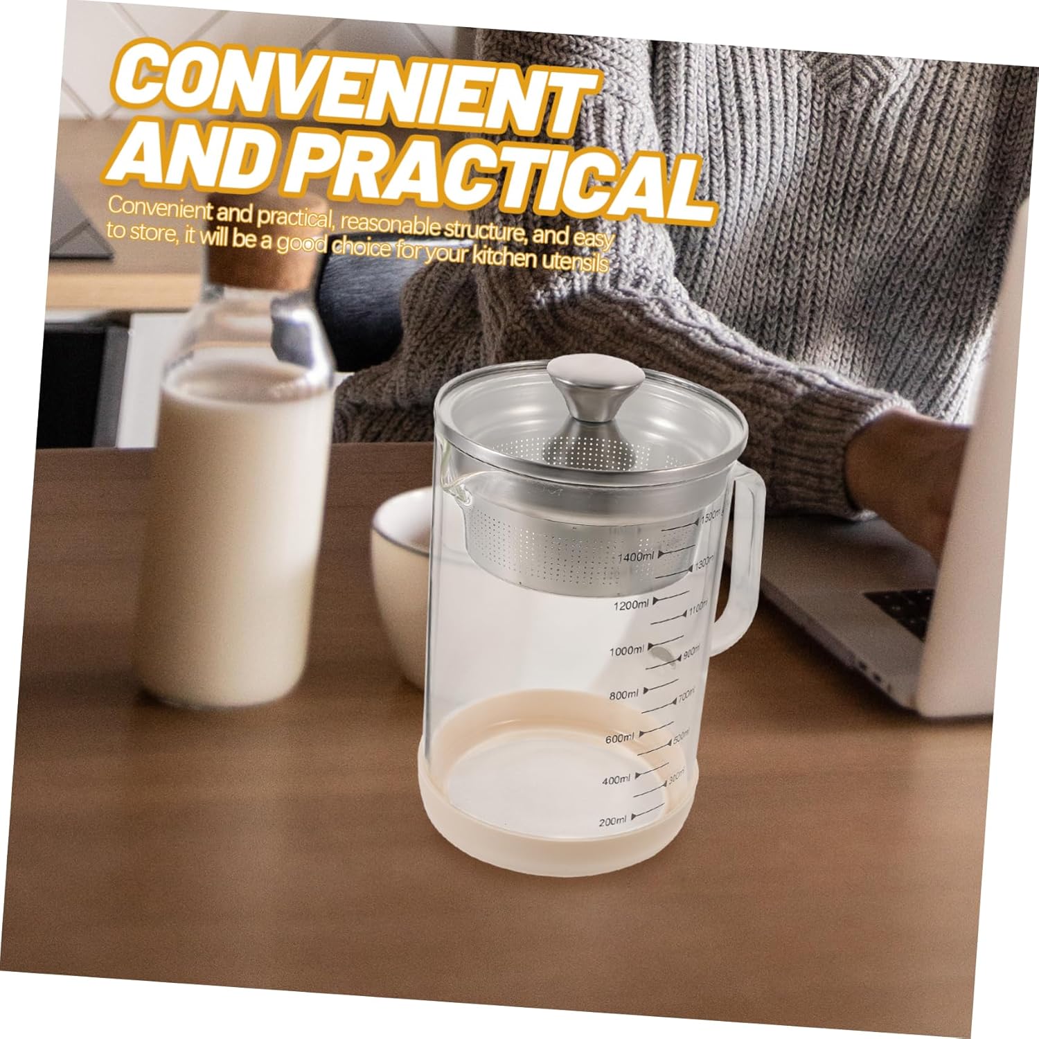 Cabilock Filter Tea Jug Soybean Milk Strainer Pot Strainer Juice Soybean Milk Container Easy Clean