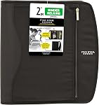 Five Star Zipper Binder, 2-Inch Capacity, 3 D-Rings, Exterior Zippered Pockets, Interior Mesh Pouch, Easy Grip Spine, Black Cover (66352)
