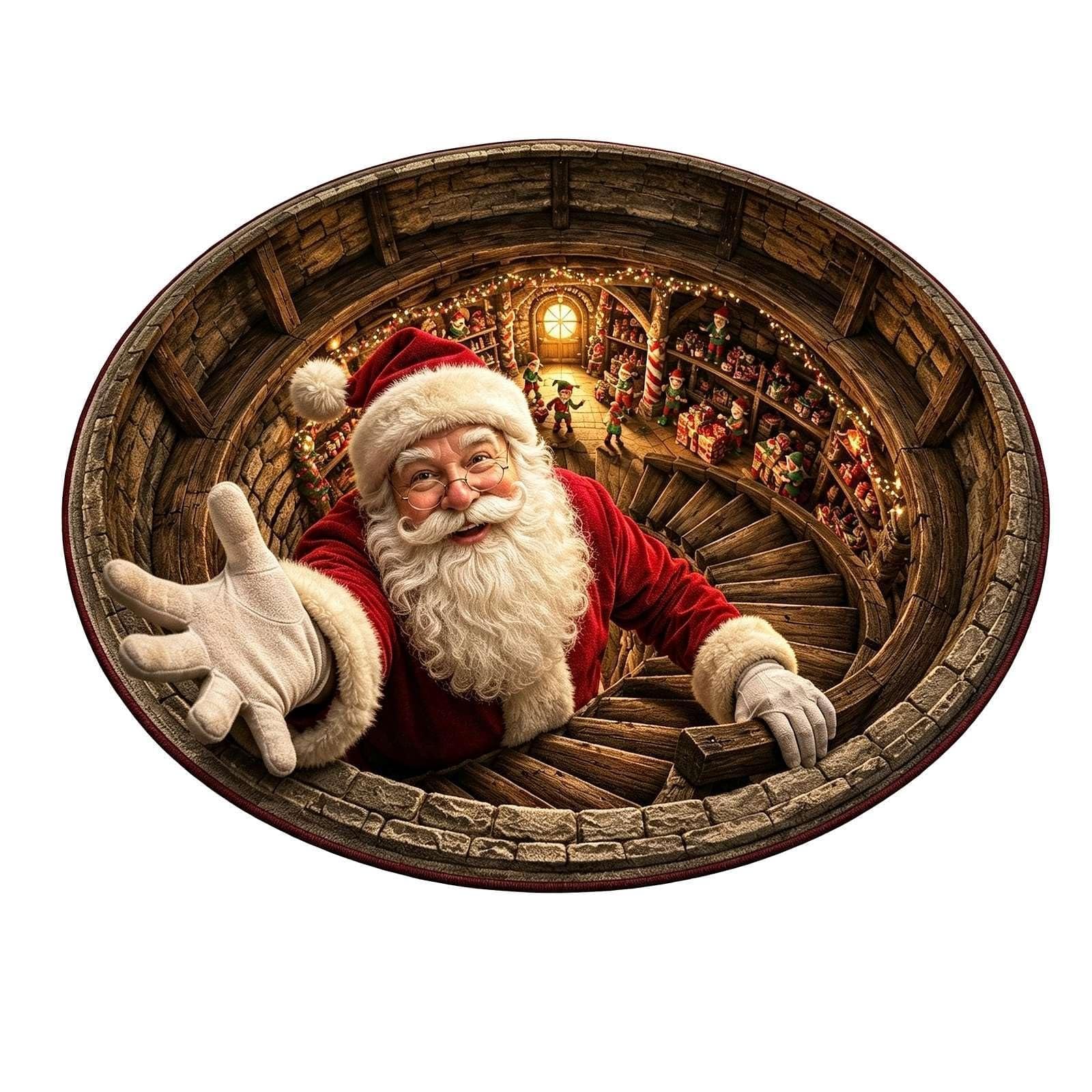 Christmas 3D Optical Illusion Round Rug, Christmas Area Mat (E)